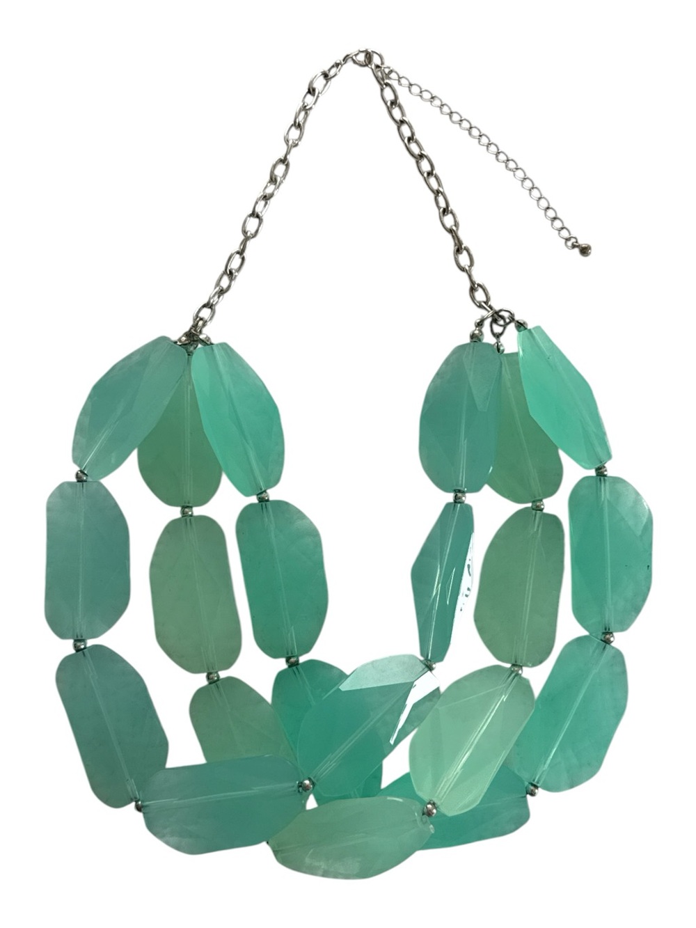 Seafoam Aqua Faceted Multi Strand Statement Necklace EUC